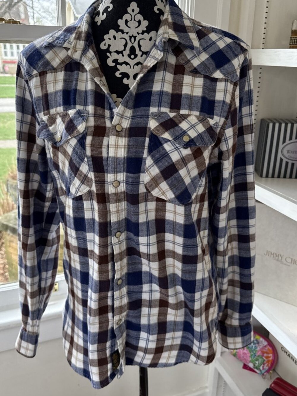 Lucky Brand Men's Long Sleeve Plaid Pearl Snap Western Shirt Small Flannel